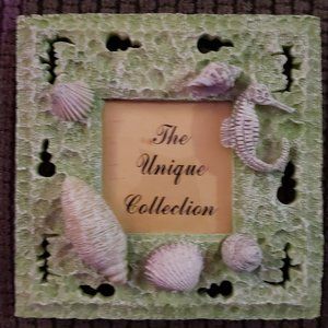 3D Seahorse & Shells Frame Holds 3-1/2" X 3-1/2" Green & White